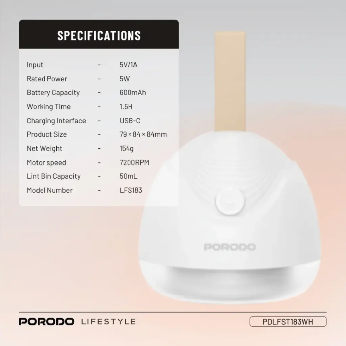 Porodo Lifestyle Fabric Shaver Lint & Bobbles Remover specifications