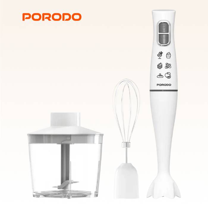Porodo Lifestyle Powerful Hand Blender Food Chopper & Whisker - White Homesouq