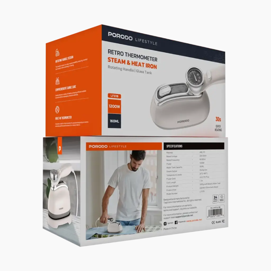 Porodo Lifestyle Retro Thermometer Steam & Heat Iron Rotate Handle Design
