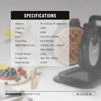 Porodo Lifestyle Vertical Waffle Maker features a compact 800W design with a 210mL capacity Specifications
