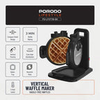 Porodo Lifestyle Vertical Waffle Maker features a compact 800W design with a 210mL vertical