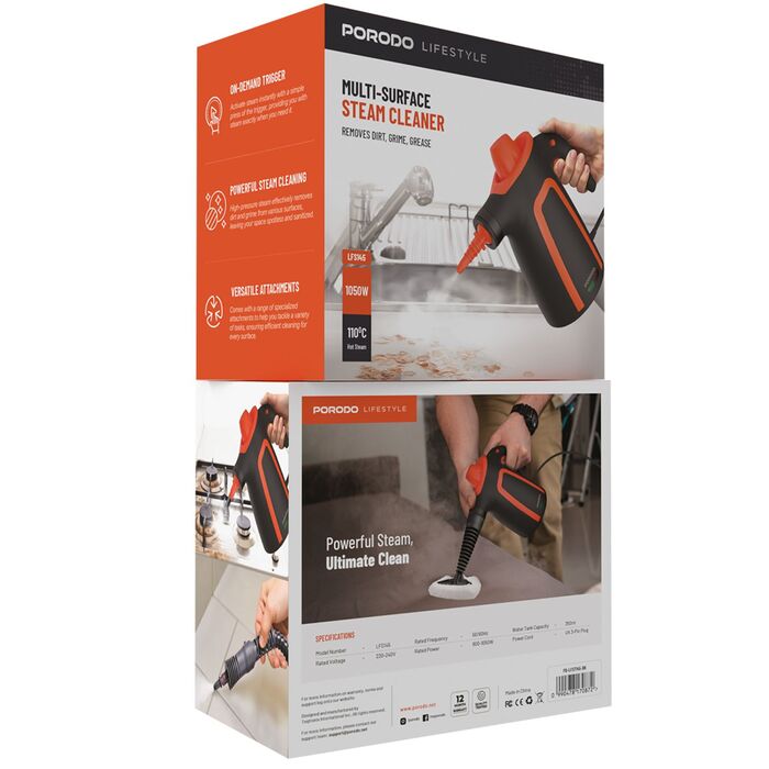 Porodo Lifestyle multi surface steam cleaner retail box packaging display Qatar