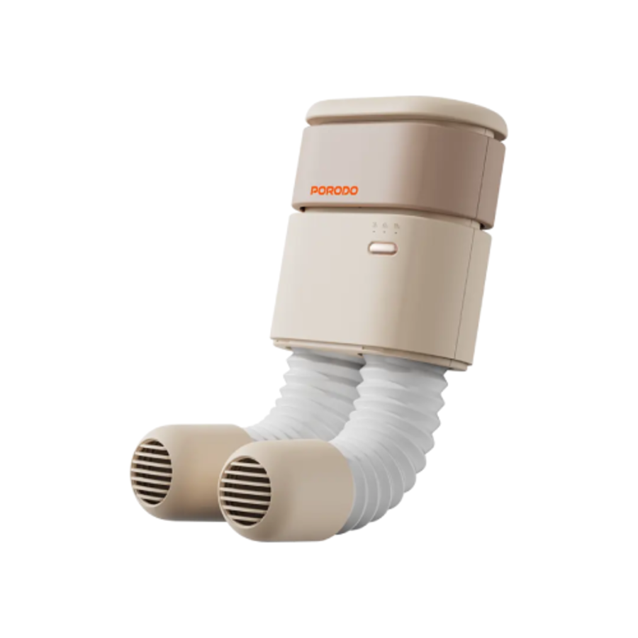 Porodo Portable Shoe Dryer uses a 100W motor, 4500rpm fan, and 360° Quick Heating & Drying

