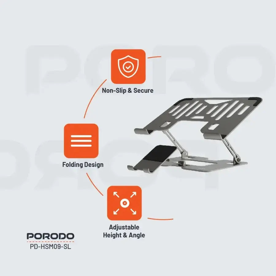 Porodo Smart Folding Stand offers sturdy, ergonomic support for laptops and tablets Folding design