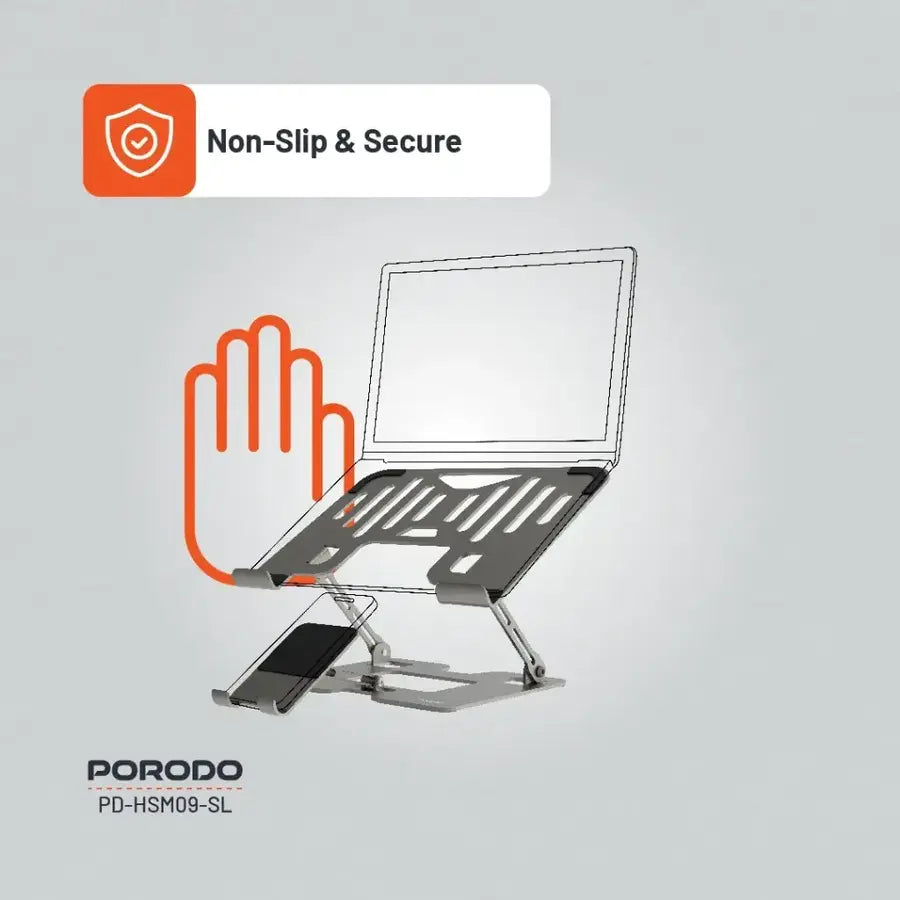 Porodo Smart Folding Stand offers sturdy, ergonomic support for laptops and tablets  non slip secure