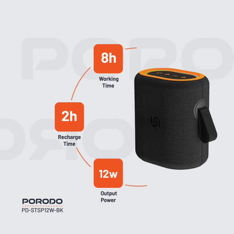 Porodo Soundtec Rave Speaker delivers powerful sound with a 12W output, 8-hour playtime 2 hour charging