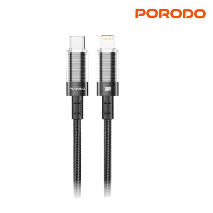 Porodo Transparent Shell USB-C to Lightning Cable (1.2m) offers fast charging