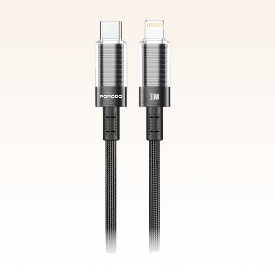 Porodo Transparent Shell USB-C to Lightning Cable (1.2m) offers fast charging