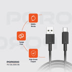 Porodo USB-A to USB-C Cable offers fast charging, 480Mbps transfer speed, and a durable 15000+ Bends
