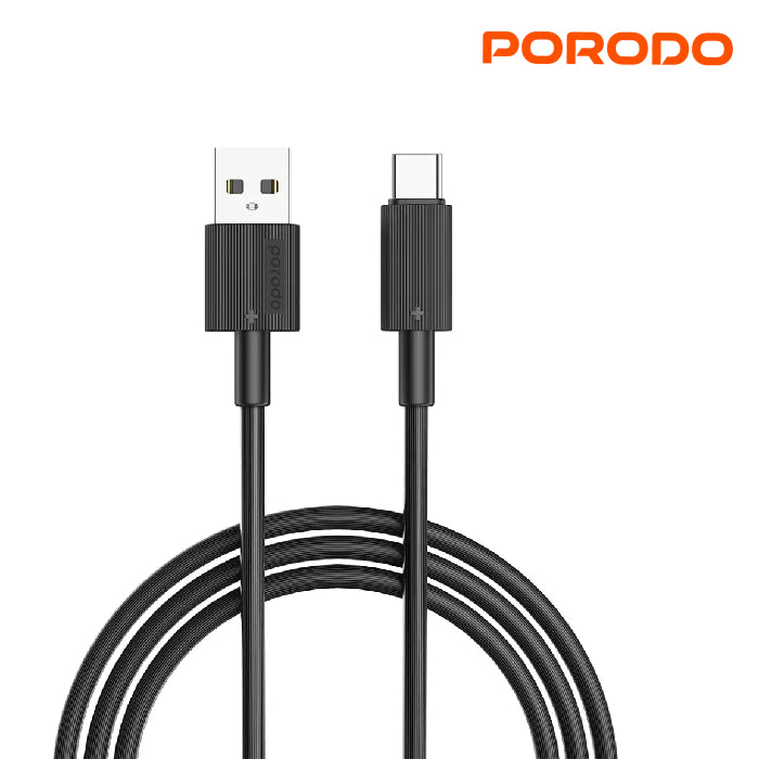 Porodo USB-A to USB-C Cable offers fast charging, 480Mbps transfer speed, and a durable Black
