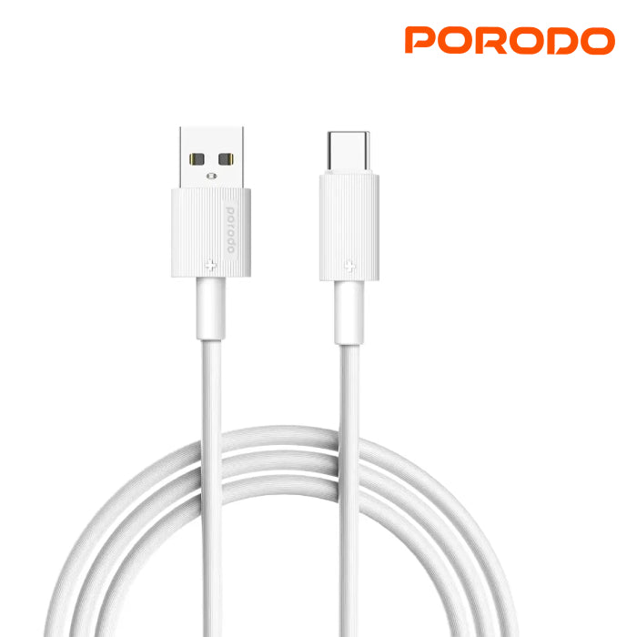 Porodo USB-A to USB-C Cable offers fast charging, 480Mbps transfer speed, and a durable White