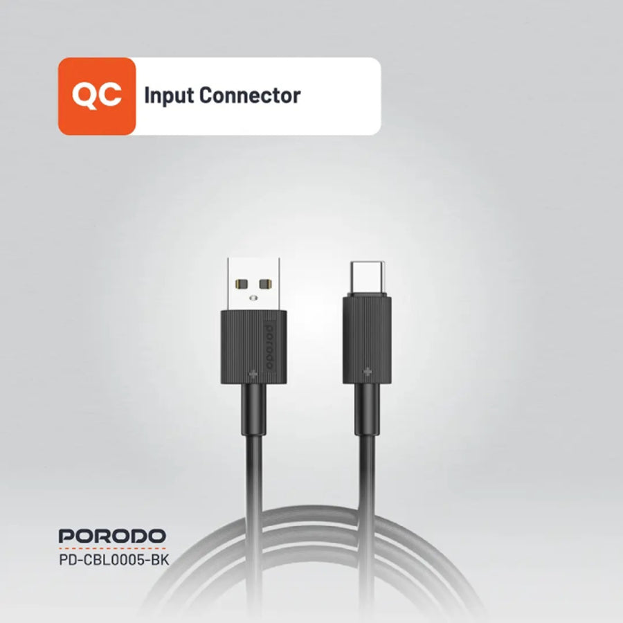 Porodo USB-A to USB-C Cable offers fast charging, 480Mbps transfer speed, and a durable input connector