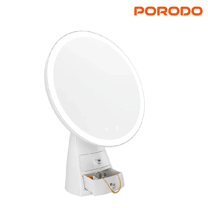 Porodo Vanity Makeup LED Illuminated Mirror with Built-in Dual Storage Drawer