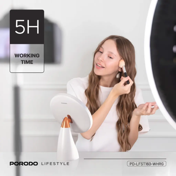 Porodo Vanity Makeup LED Illuminated Mirror with Built-in Dual Storage Drawer 5h working time