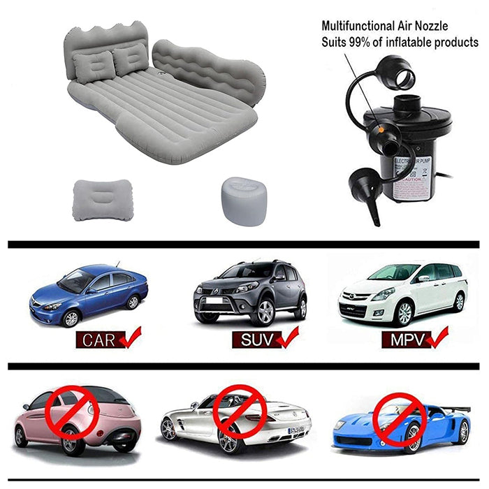 Portable Travel Inflatable Car Bed - Foldable Mattress with Pillows, Head Guard and Pump for types of car