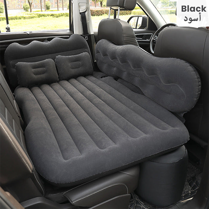 Portable Travel Inflatable Car Bed - Foldable Mattress with Pillows, Head Guard and Pump Black