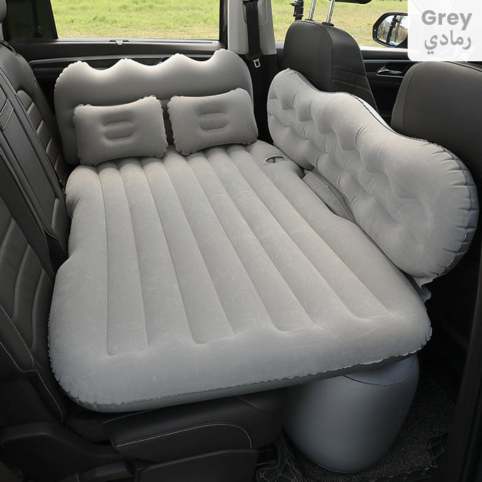 Portable Travel Inflatable Car Bed - Foldable Mattress with Pillows, Head Guard and Pump grey