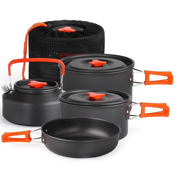 Portable camping cookware set with lightweight pots and pans, durable cookware set by Homesouq Qatar
