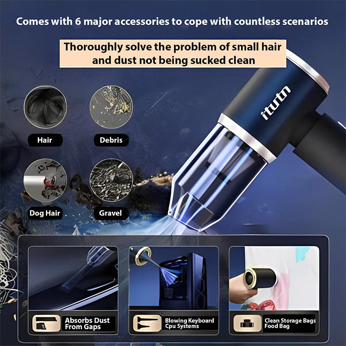 Portable Handheld Wireless Vacuum Cleaner with Suction and Blowing, Multipurpose Dual Vacuum Cleaner 6 major accessories