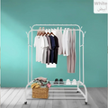 Portable Metal Clothing Stand with Hanger Rods Shoe Organizer Carbon Steel Collapsible Sturdy and Durable white