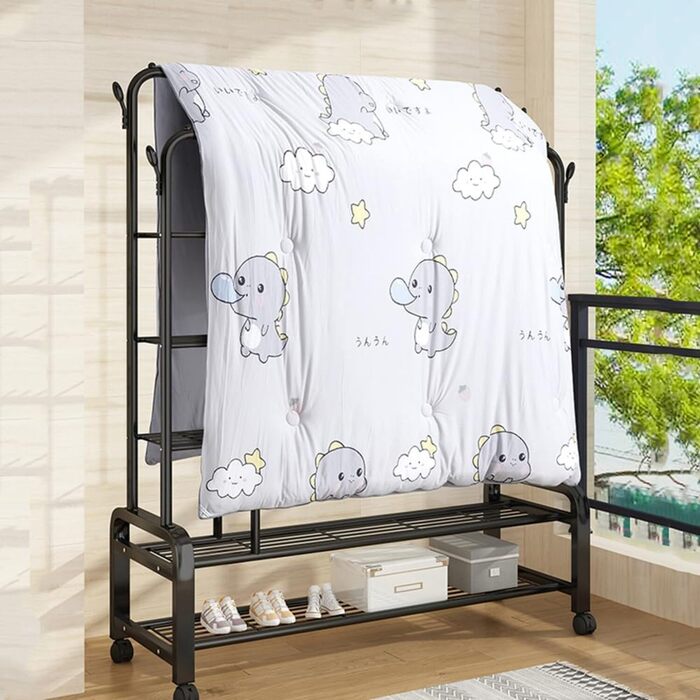 Portable Metal Clothing Stand with Hanger Rods Shoe Organizer Carbon Steel Collapsible cloth hanger