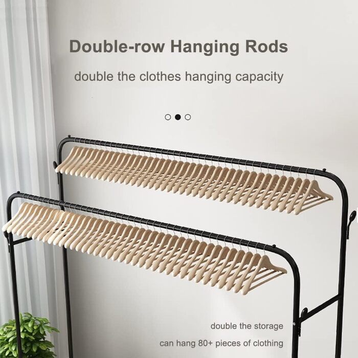 Portable Metal Clothing Stand with Hanger Rods Shoe Organizer Carbon Steel Collapsible double row hanging rods