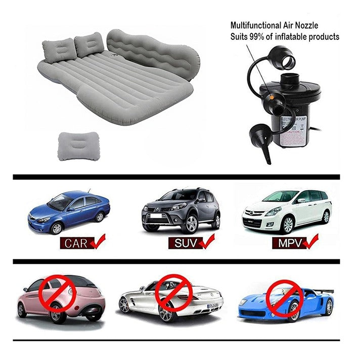 Portable Travel Inflatable Car Bed - Foldable Mattress with Pillows, Head Guard and Pump for types of car Homesouq Qatar