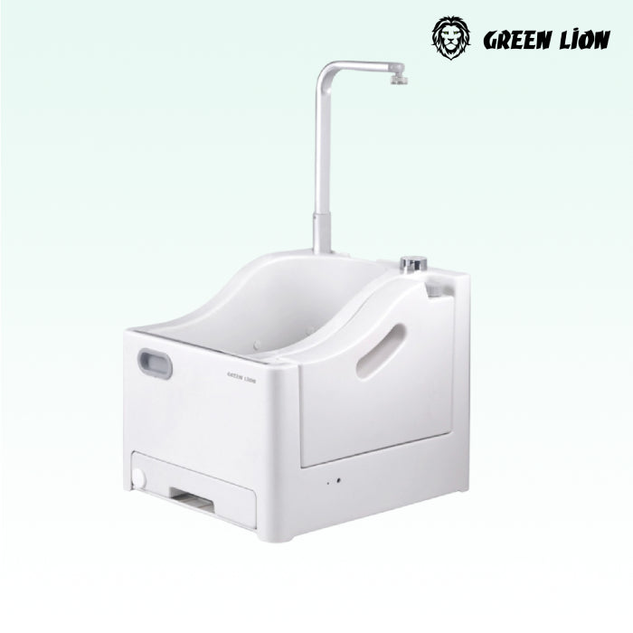 Portable Wudu machine with 3-hour battery, foot pedal, and dual water tanks—ideal for home or travel