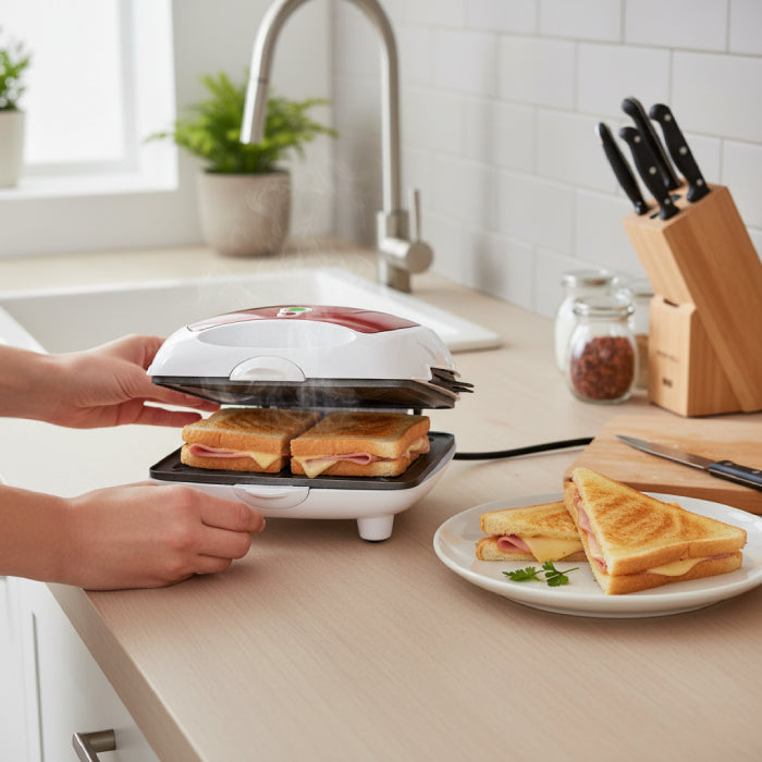 Portable electric sandwich maker with handle, easy-clean sandwich toaster from Homesouq Qatar