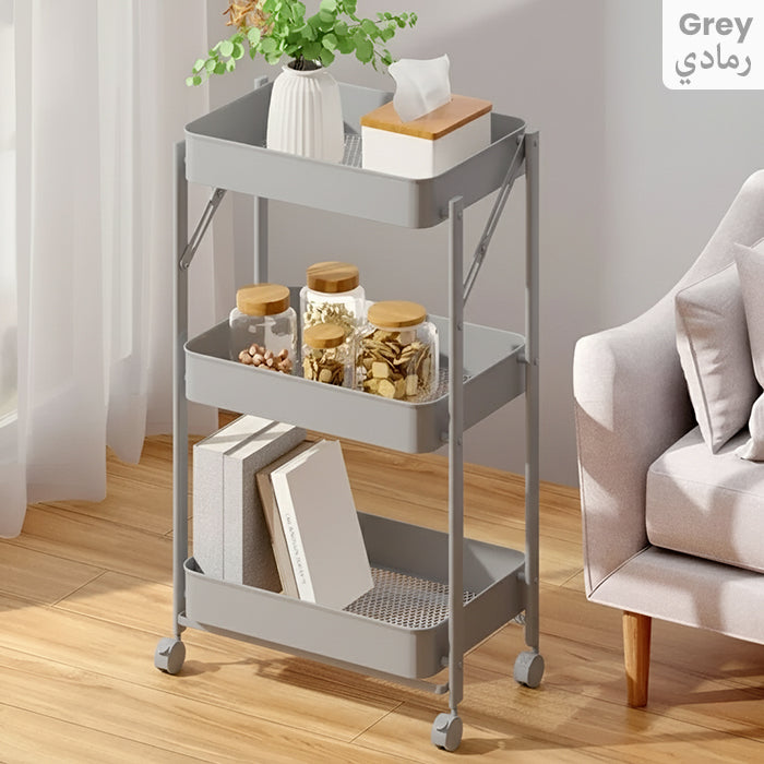 Portable foldable storage 3 shelf unit, sturdy storage rack by Homesouq Qatar grey