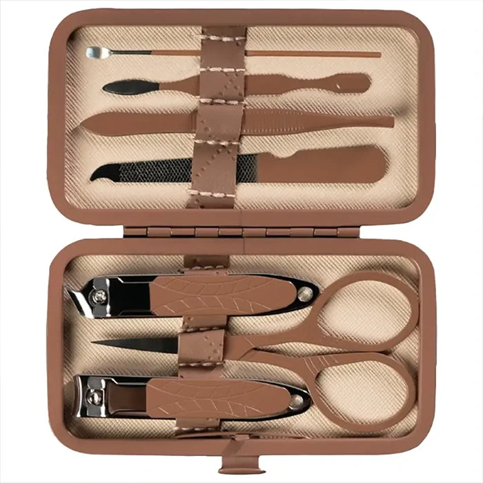 compact manicure and pedicure kit with multiple tools inside travel case Homesouq Qatar
