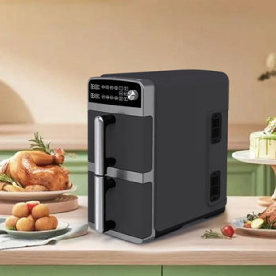 Powerful 2400W air fryer with dual 5L compartments for cooking two dishes at once LED Display touch control