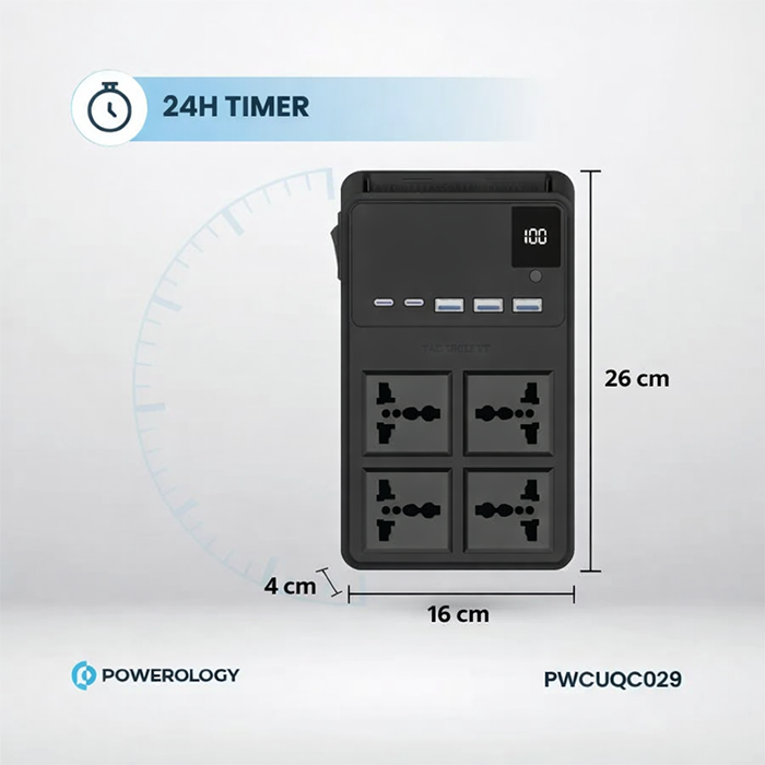 Compact power strip with retractable cable, multiple outlets and USB ports for organized, space-saving charging Qatar