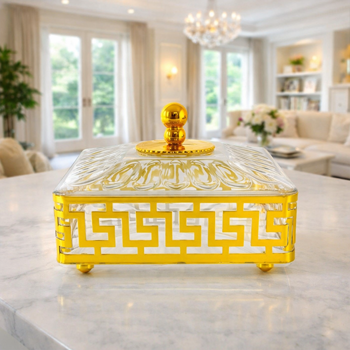 Square gift box held by hand showing size and depth for sweets storage Qatar