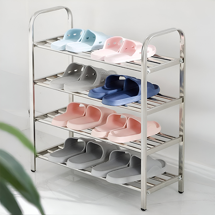 Premium 4-Layer Stylish Quick Assembly Stainless Steel Shoe Organizer For Hallway non slip