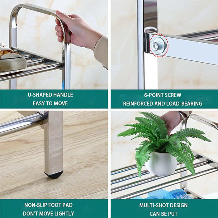 Premium 4-Layer Stylish Quick Assembly Stainless Steel Shoe Organizer For Hallway u shaped handle
