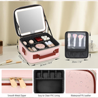 Pink LED makeup organizer box with mirror and adjustable dividers Homesouq Qatar