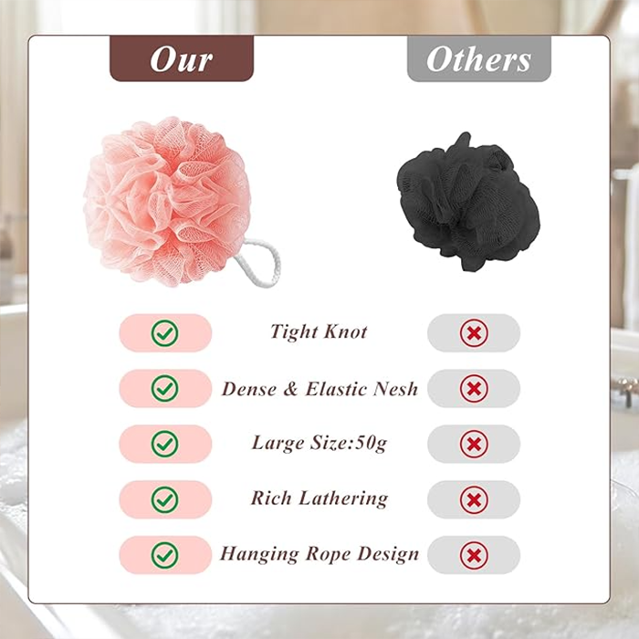 comparison chart showing quality bath sponge vs regular sponge highlighting dense mesh and strong knot Qatar