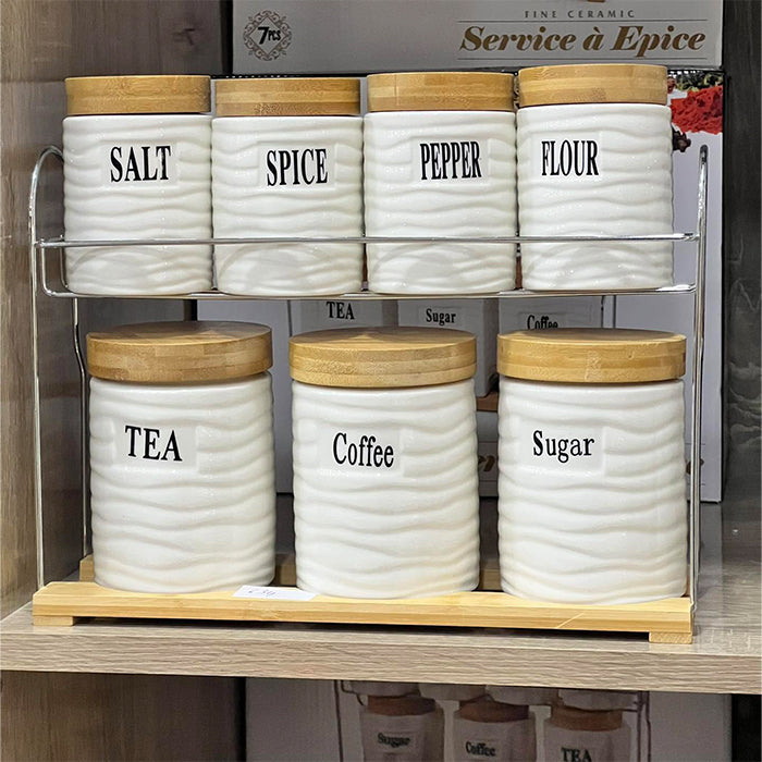 Decorative ceramic jar with lid used as kitchen storage and countertop decor element Qatar