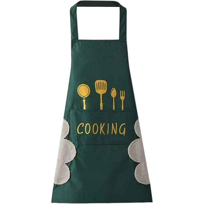 Green waterproof chef apron with cooking utensil print, unisex kitchen apron for daily cooking in Qatar