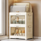 Dustproof kitchen rack storage racks with lid and drainer tray on countertop in modern kitchen Qatar