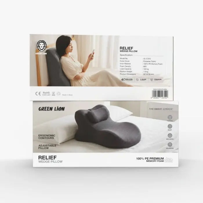 memory foam pillow packaging showing product details and ergonomic wedge design Homesouq Qatar