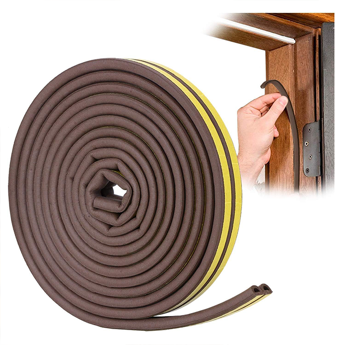 Rolled brown rubber door sound proofing weather strip seal ready for installation by Homesouq Qatar