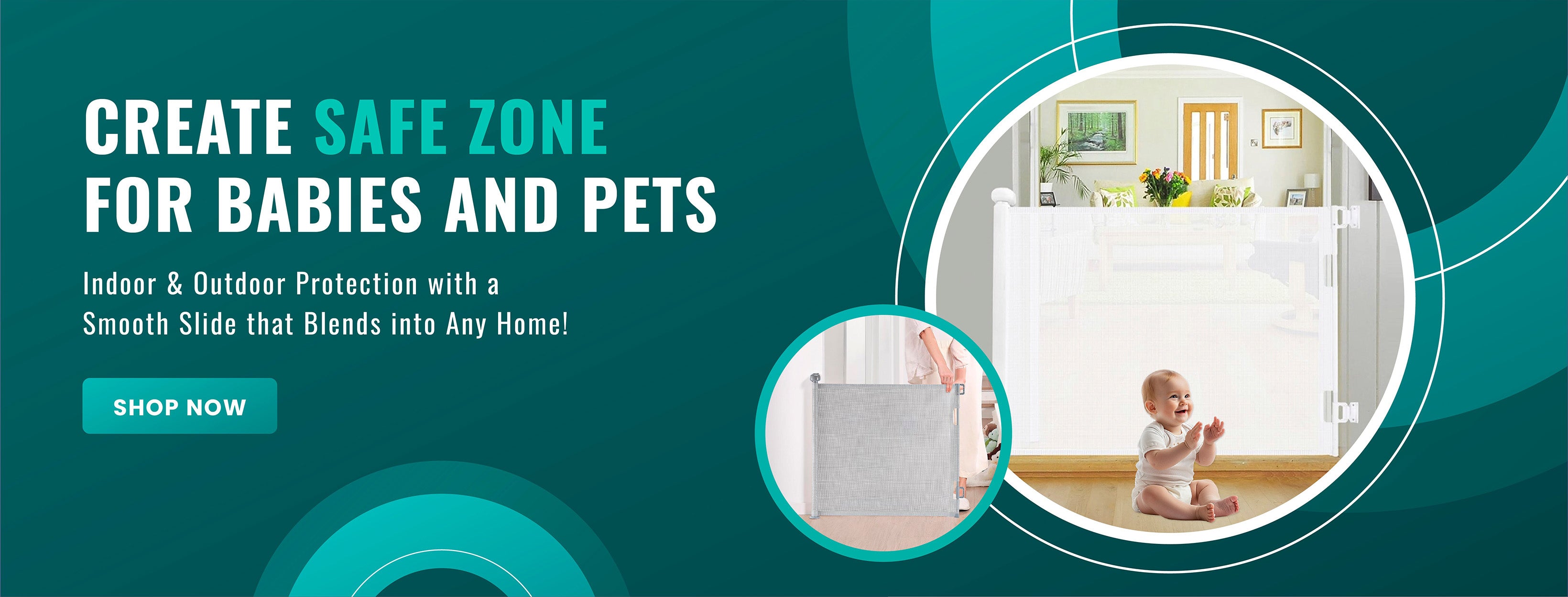 White Baby safety gate with retractable mesh design, secure doorway fit | Retractable baby gate Homesouq Qatar