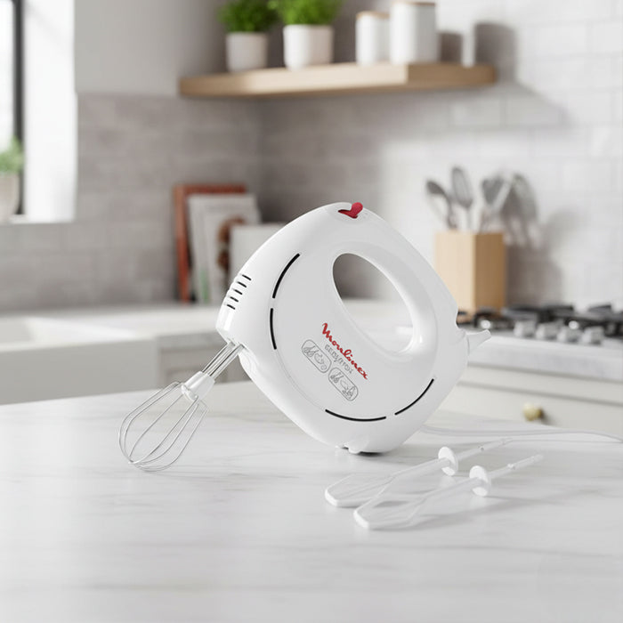 Compact hand mixer with stainless beaters, ideal for whipping and kitchen appliances by Homesouq Qatar