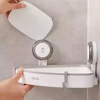 Suction cup shelf installation process showing easy setup on tiled wall in suction cup shelf Homesouq Qatar