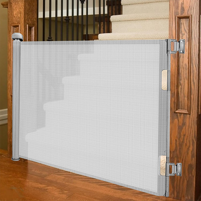 Retractable Baby and Pet Safety Gate - Ideal for Stairs, Corridors, Doors, Indoors, and Outdoors grey