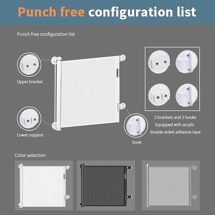 Retractable Baby and Pet Safety Gate - Ideal for Stairs, Corridors, Doors, Indoors, and Outdoors configuration list