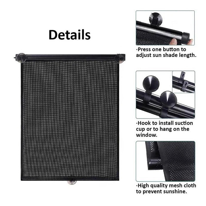 Retractable Car Sun Shades - UV Protection Roller Blinds for Car Windows, Privacy Curtain, and Heat Shield its details