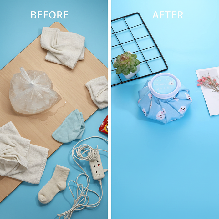 Before and after reusable ice packs and hot packs showing muscle relief using cold & hot therapy compress Qatar